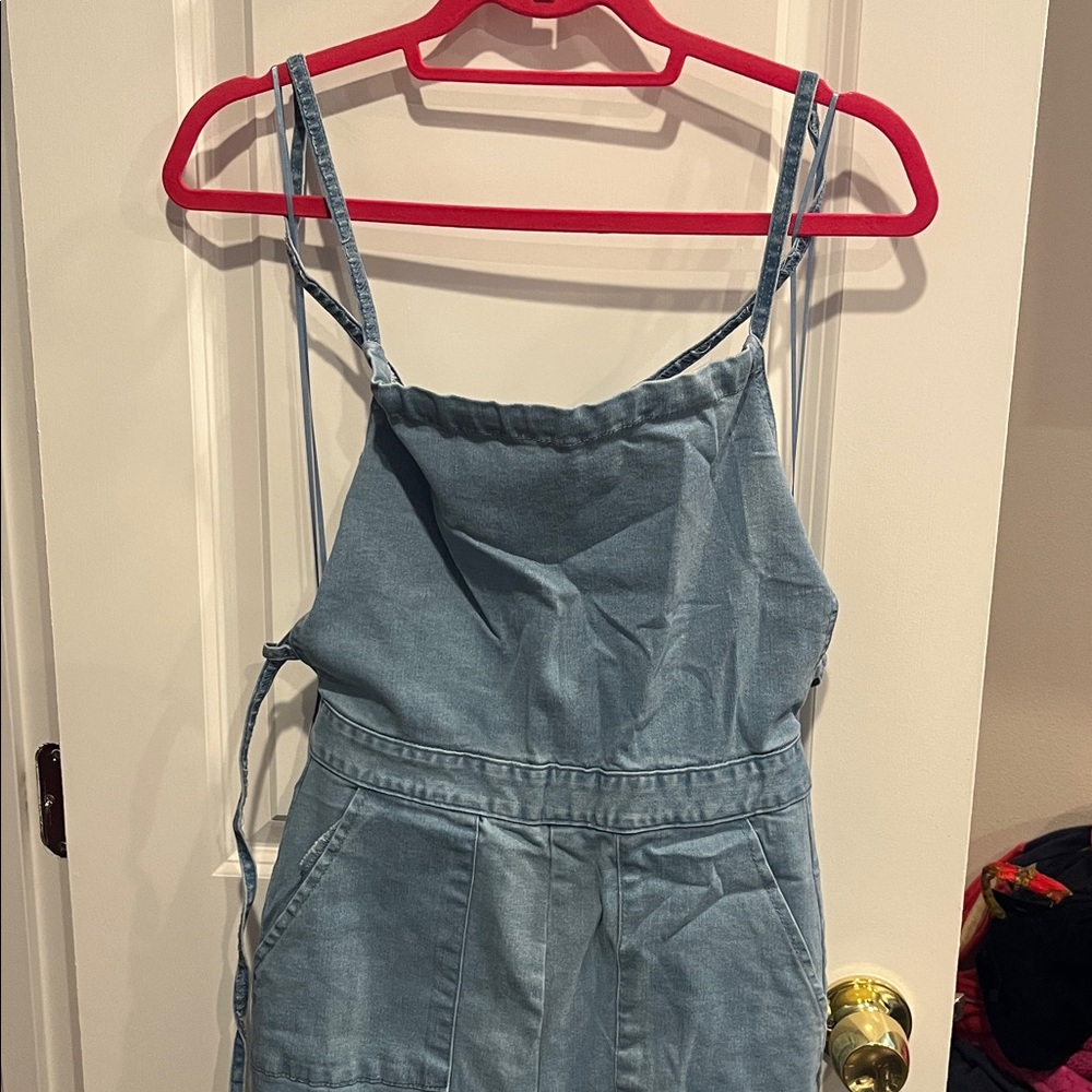 Fashion Nova Sky Blue Denim Jumpsuit